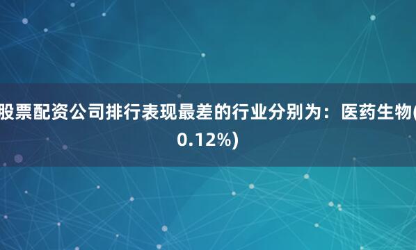 股票配资公司排行表现最差的行业分别为：医药生物(0.12%)